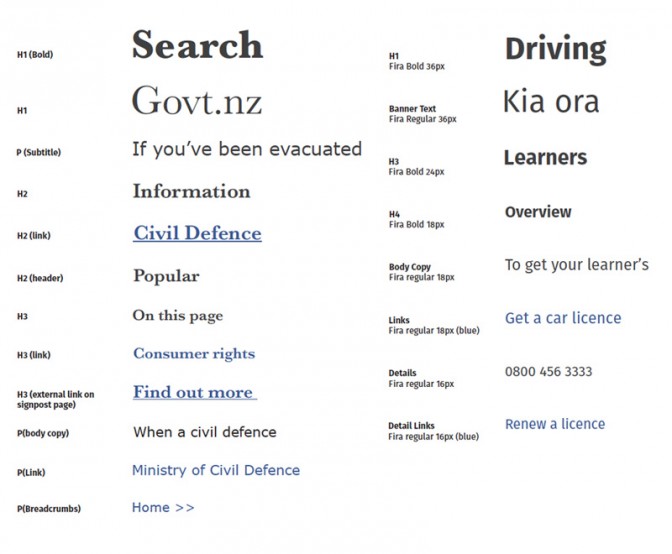 An image showing how there has been a reduction and simplification of the fonts, and heading sizes used on the new design.