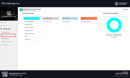 Image of DNS Management Portal Users web page.