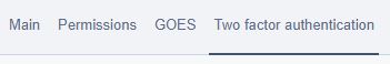 Screen shot of top navigation bar with two factor authentication tab.