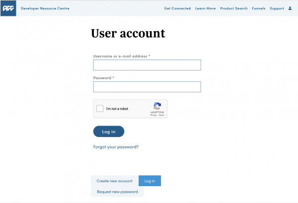 API portal login screen for developers.